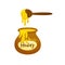 Full honey pot with a spoon. Vector illustration on white background.