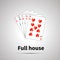 Full house poker combination on gray