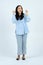 full leght shoot of happy asian Indonesian woman wearing casual attire on isolated background