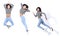 Full length 20s Young Asian Woman wear shirt long sleeves Jean pants Run and Jump with action poses