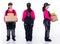 Full length 40s 50s Asian Senior Woman delivery package company, 360 front side back rear