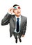 full length asian businessman wearing 3d glasses movie white background