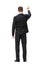 Full-length backview of business man attention gesturing