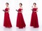 Full length body of Asian beautiful woman wear Red evening sequin gown, working digital tablet