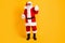 Full length body size view of his he nice funny cheerful cheery white-haired Santa St Nicholas having fun wearing winter