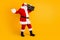 Full length body size view of his he nice funny funky thick white-haired Santa dj mc deejay carrying boombox dancing