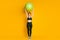 Full length body size view of nice sportive cheery girl holding in hands fitball active shaping isolated over bright