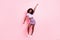 Full length body size view of pretty carefree cool cheerful girl having fun dancing move isolated over pink pastel color