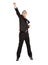 Full length of energy businessman pose as superman