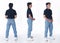 Full length Figure snap of 20s Asian Tanned skin man black hair shirt, jeans, sneaker shoes isolated