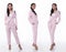 Full length Figure snap of 20s Asian Woman black hair wear business pastel pink dress pant and shoes