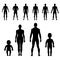 Full length front, back human silhouette set