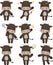 Full-length illustration of the cute black beef cow character set