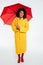 Full length image of Pleased african woman in raincoat