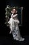 full length of joyful middle aged bride in white wedding dress