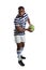 Full length of male rugby player throwing ball