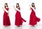 Full length of Miss Beauty Pageant Contest wear red evening sequin gown with diamond crown