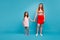 Full length photo of foxy little lady and her mom ready come out for walk wear casual clothes isolated blue background