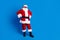 Full length photo of mature pensioner man confident pose defile wear trendy santa claus costume coat isolated on blue