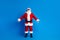 Full length photo of mature pensioner man look up amazed interested wear trendy santa claus costume coat isolated on