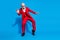 Full length photo of senior man wealthy happy positive smile have fun party wear suit isolated over blue color
