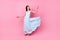 Full length photo of sweet adorable lady dance discotheque wear light spring flying skirt isolated pastel color