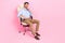 Full length photo of young smart entrepreneur wear office formal clothes chilling indoors comfort boss chair  on