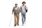 Full length portrait of an american african young man helping an elderly blind man
