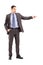 Full length portrait of an angry businessman pointing with his f