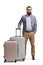 Full length portrait of a bearded man with two suitcases