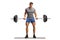 Full length portrait of a bodybuilder weight lifting and looking at camera