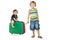 Full length portrait of a boy pulling a suitcase