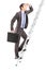 Full length portrait of a businessman with briefcase climbing a