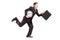 Full length portrait of a businessman running with clock and briefcase