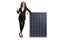 Full length portrait of a businesswoman leaning on a solar panel and gesturing thumbs up