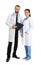 Full length portrait of doctors with clipboard isolated. Medical staff