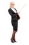 Full length portrait of a female lecturer pointing with a stick