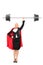 Full length portrait of a female superhero lifting a barbell