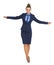 Full length portrait of happy business woman balancing