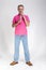 Full Length Portrait of Happy Smiling Caucasan Blond Man Holding Cup With Smoothie. Drinking Through Straw