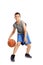 Full length portrait of a kid playing with a basketball