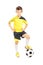 Full length portrait of a kid in sportswear posing with a ball