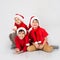 Full length portrait of a little three boys wearing red shirt