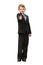 Full-length portrait of little thumbing up businessman