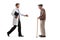 Full length portrait of a male doctor greeting with hand an elderly man with a walking cane