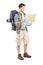 Full length portrait of male hiker looking at map