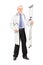 Full length portrait of a medical doctor holding crutches