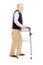 Full length portrait of a middle aged gentleman using a walker