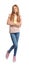 Full length portrait of preteen girl on background