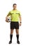 Full length portrait of a referee holding a football